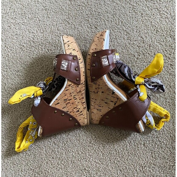MISS SIXTY NORA Women's Brown Yellow Wedge Heel Sandal's Size 8 (EU 38) Y2K - Picture 10 of 12